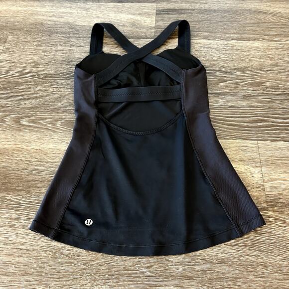Lululemon Long Breath 2-In-1 Tank Black Criss Cross Size 4 Light Support B/C Cup - Picture 11 of 13